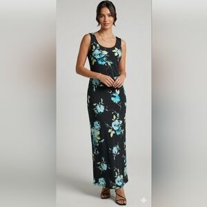 5 For $25✨️Studio I Black Blue Long Floral Maxi Dress Womens 10 Medium-Large